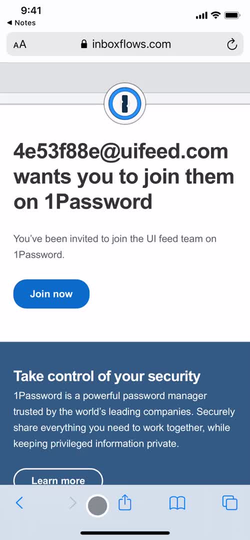 1Password invite email screenshot