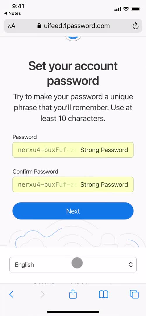 1Password set password screenshot