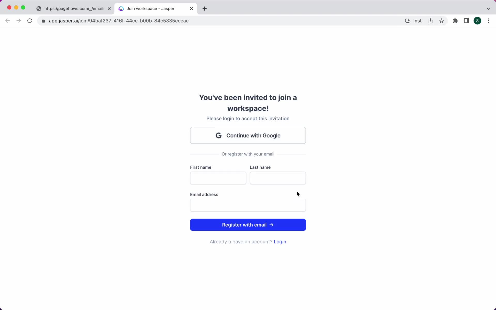 Jasper sign up with email screenshot