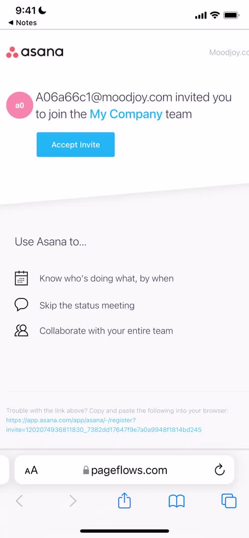 Asana invite email screenshot