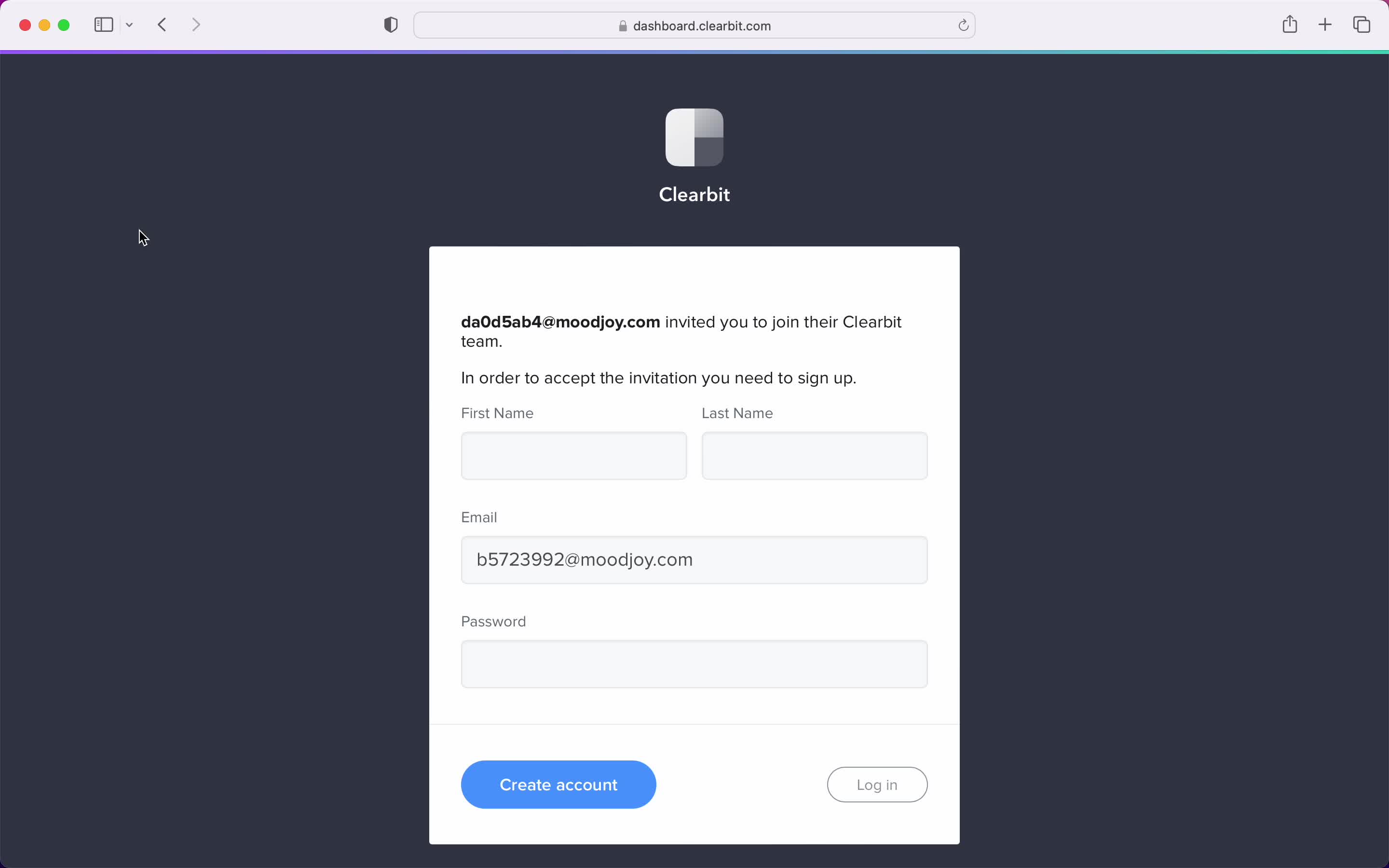 Clearbit sign up screenshot