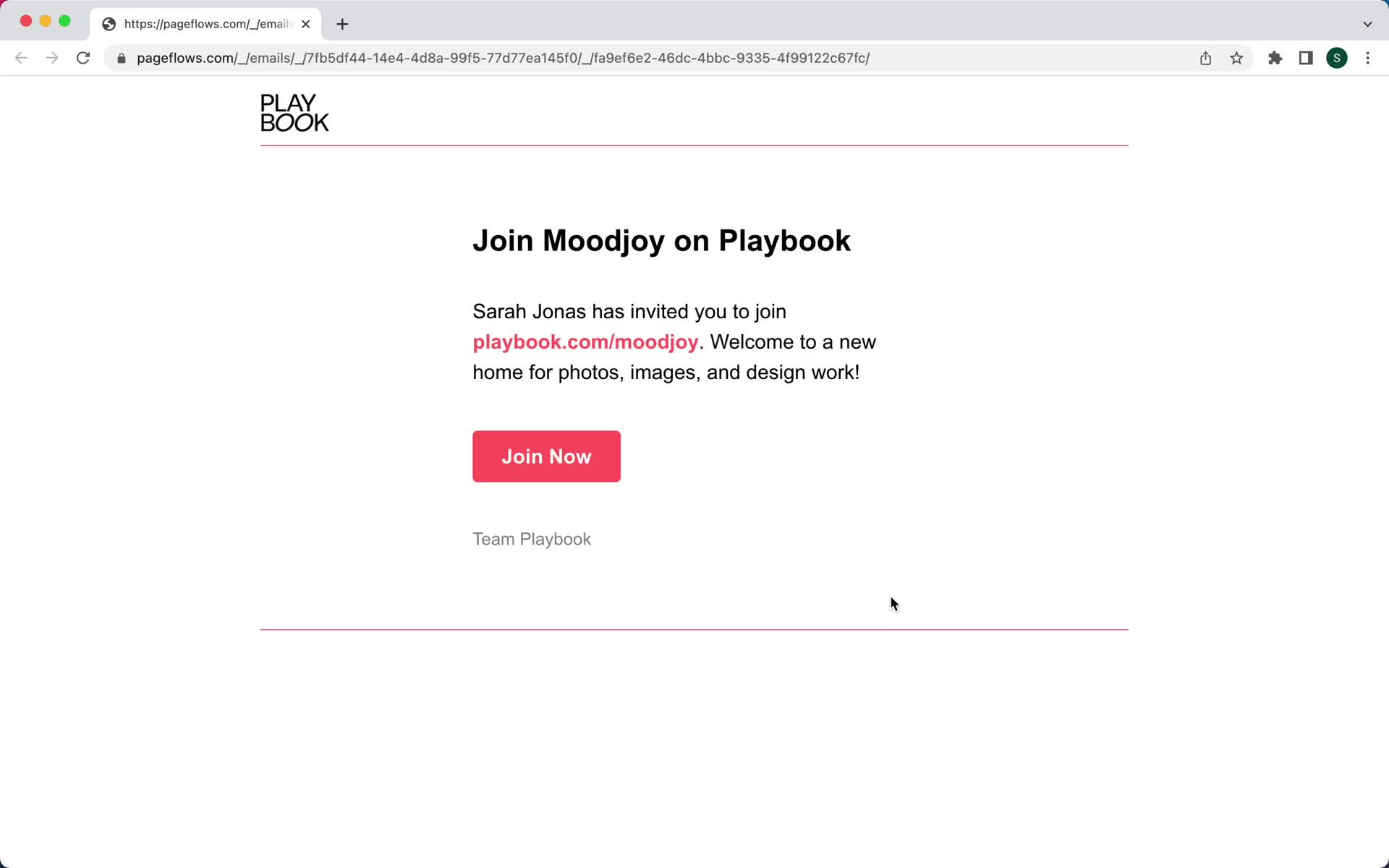 Playbook invite email screenshot