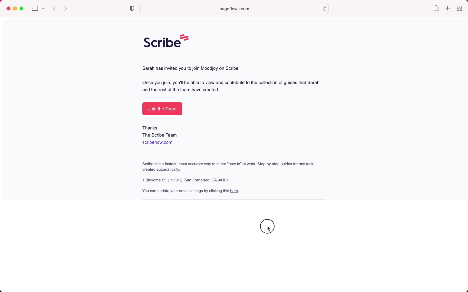 Scribe invite email screenshot