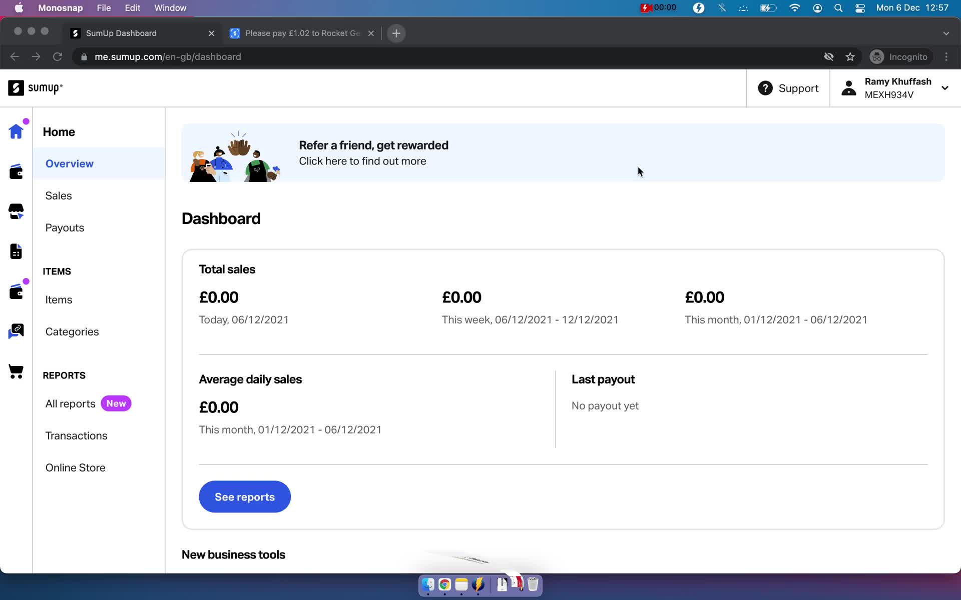 SumUp dashboard screenshot