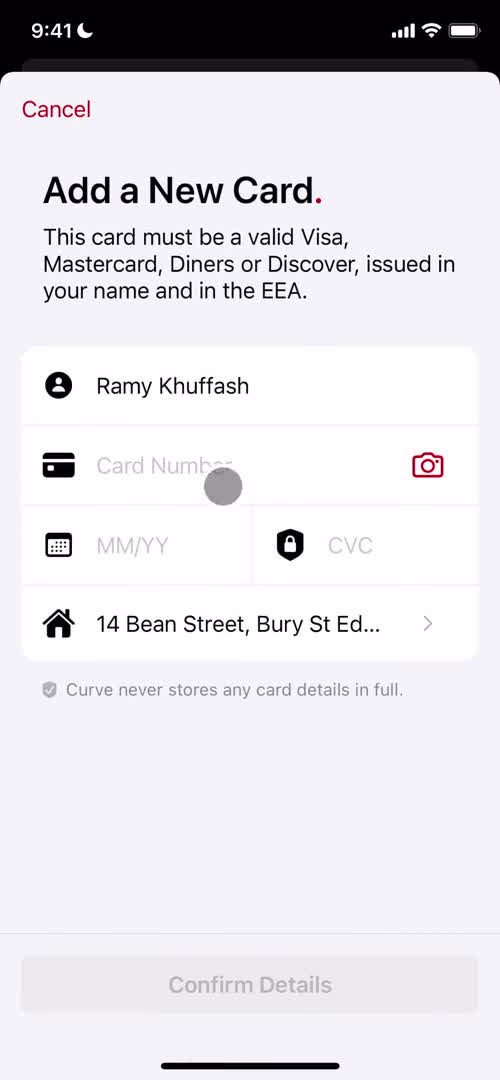 Curve add card screenshot