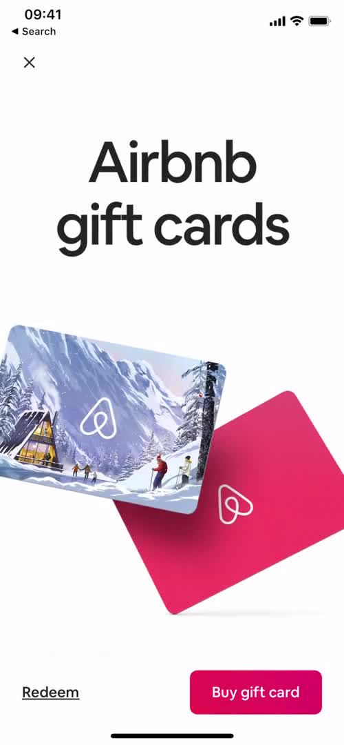 Airbnb gift cards screenshot