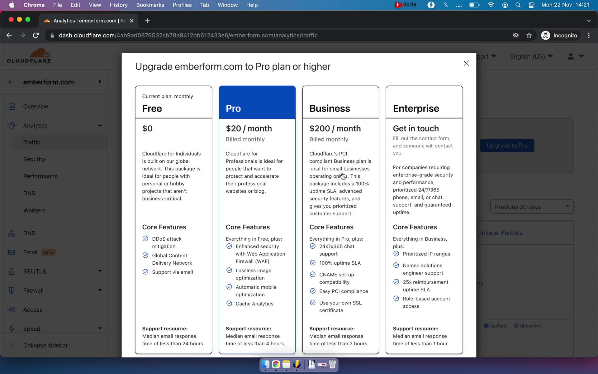 Cloudflare upgrade screenshot