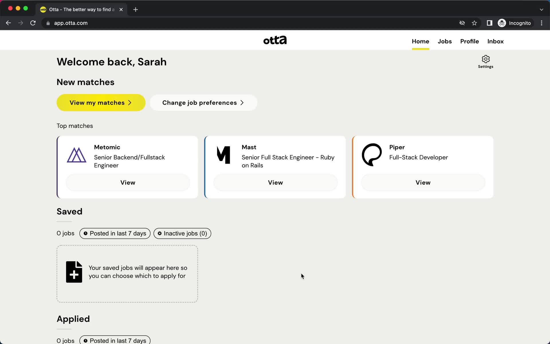 Otta dashboard screenshot