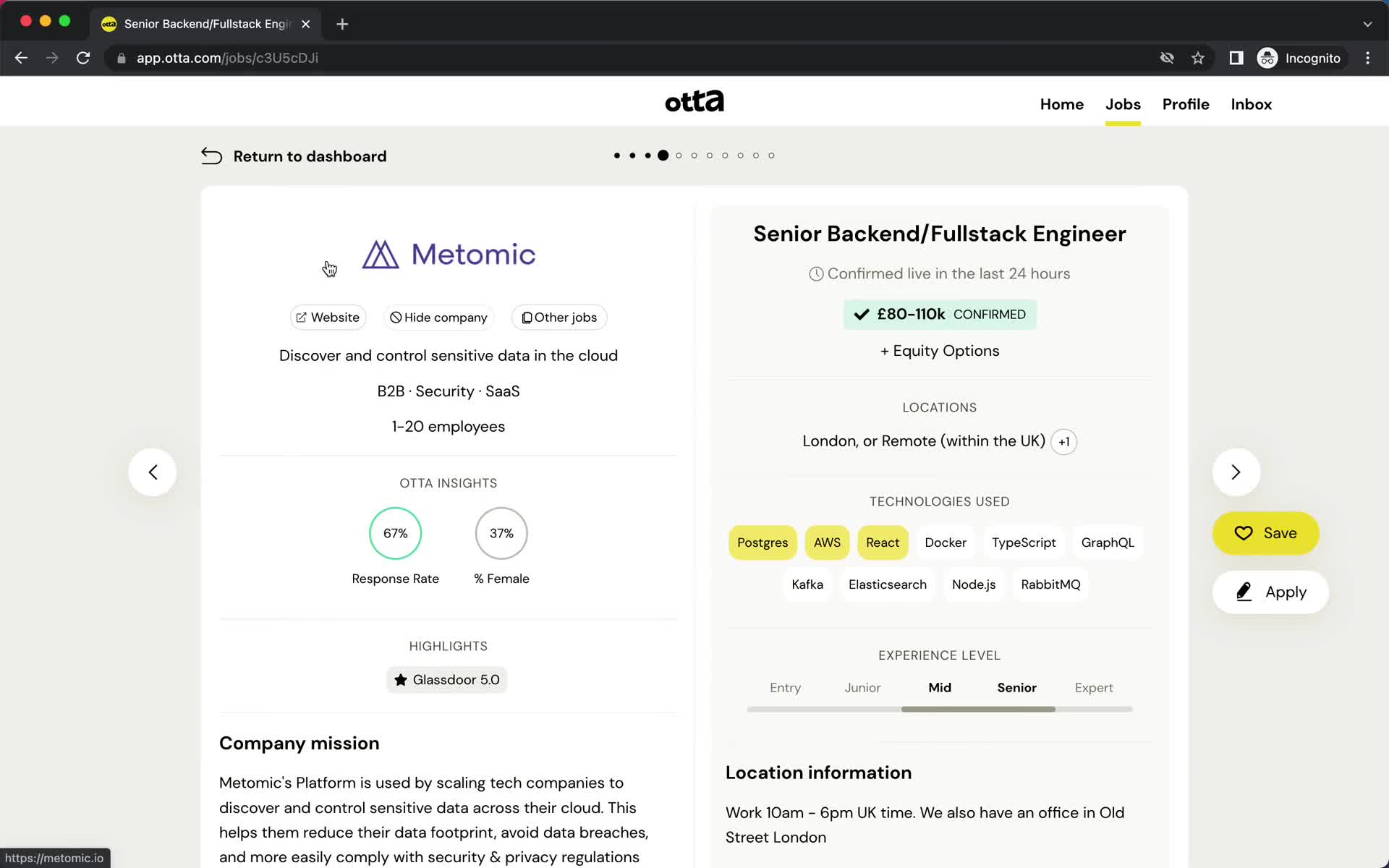 Otta job listing screenshot