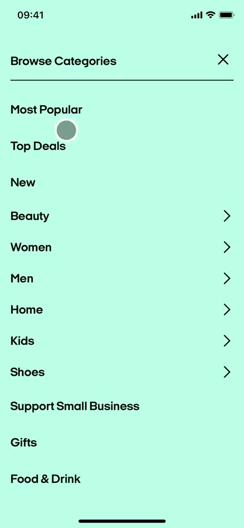 Clearpay categories screenshot