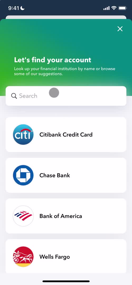 QuickBooks select bank screenshot