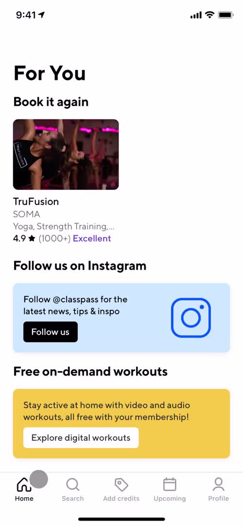 ClassPass home screenshot