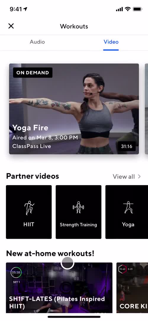 ClassPass workouts screenshot