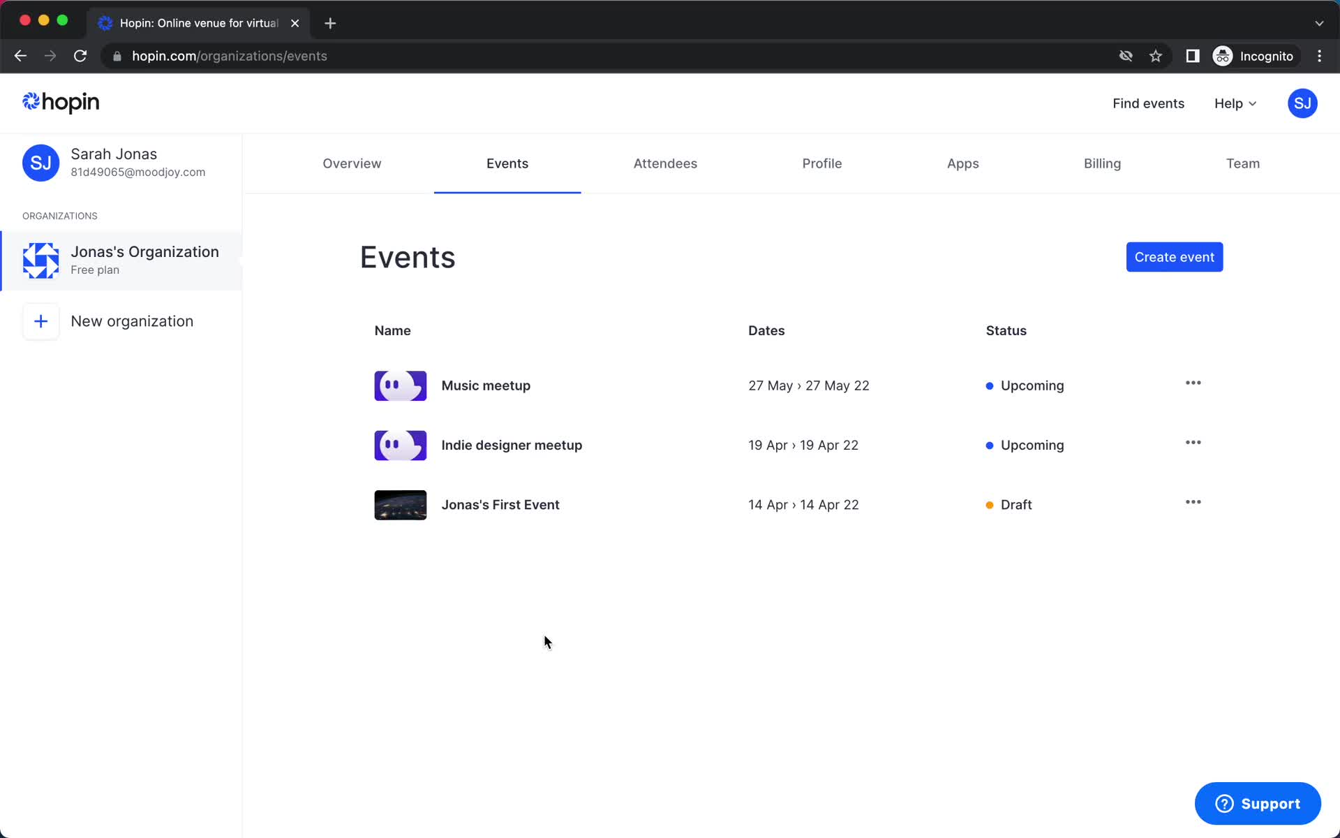 Hopin events screenshot