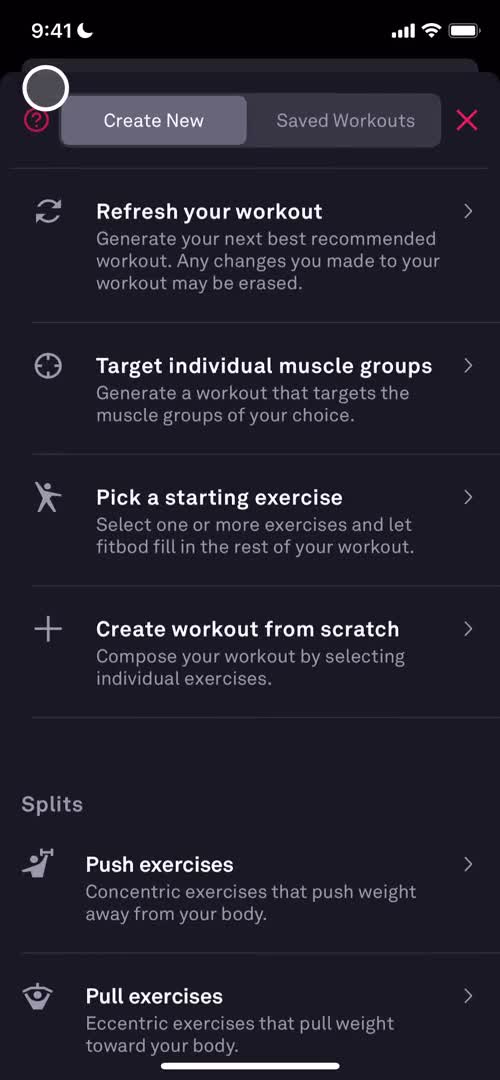 Fitbod create workout screenshot