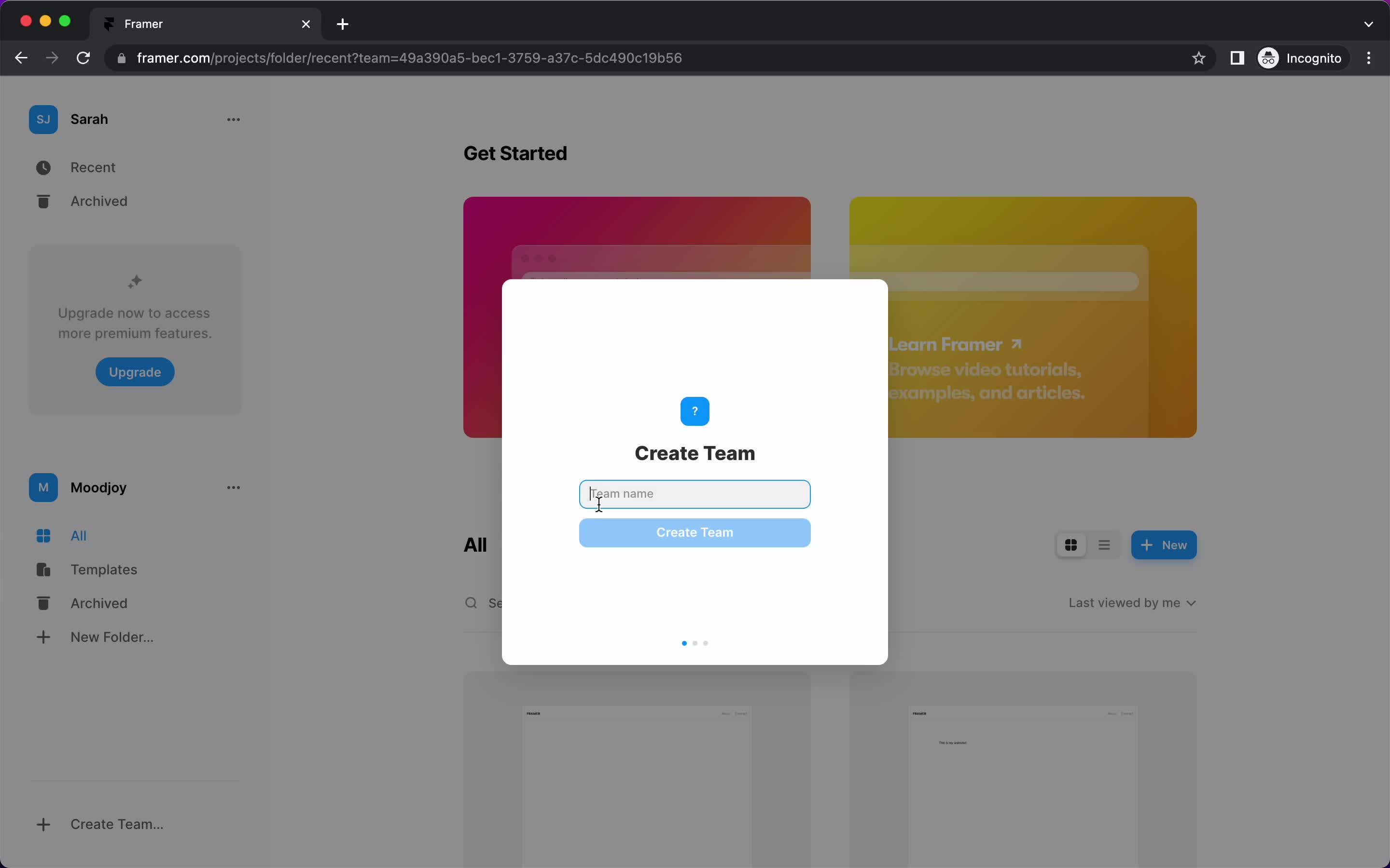 Framer create team screenshot