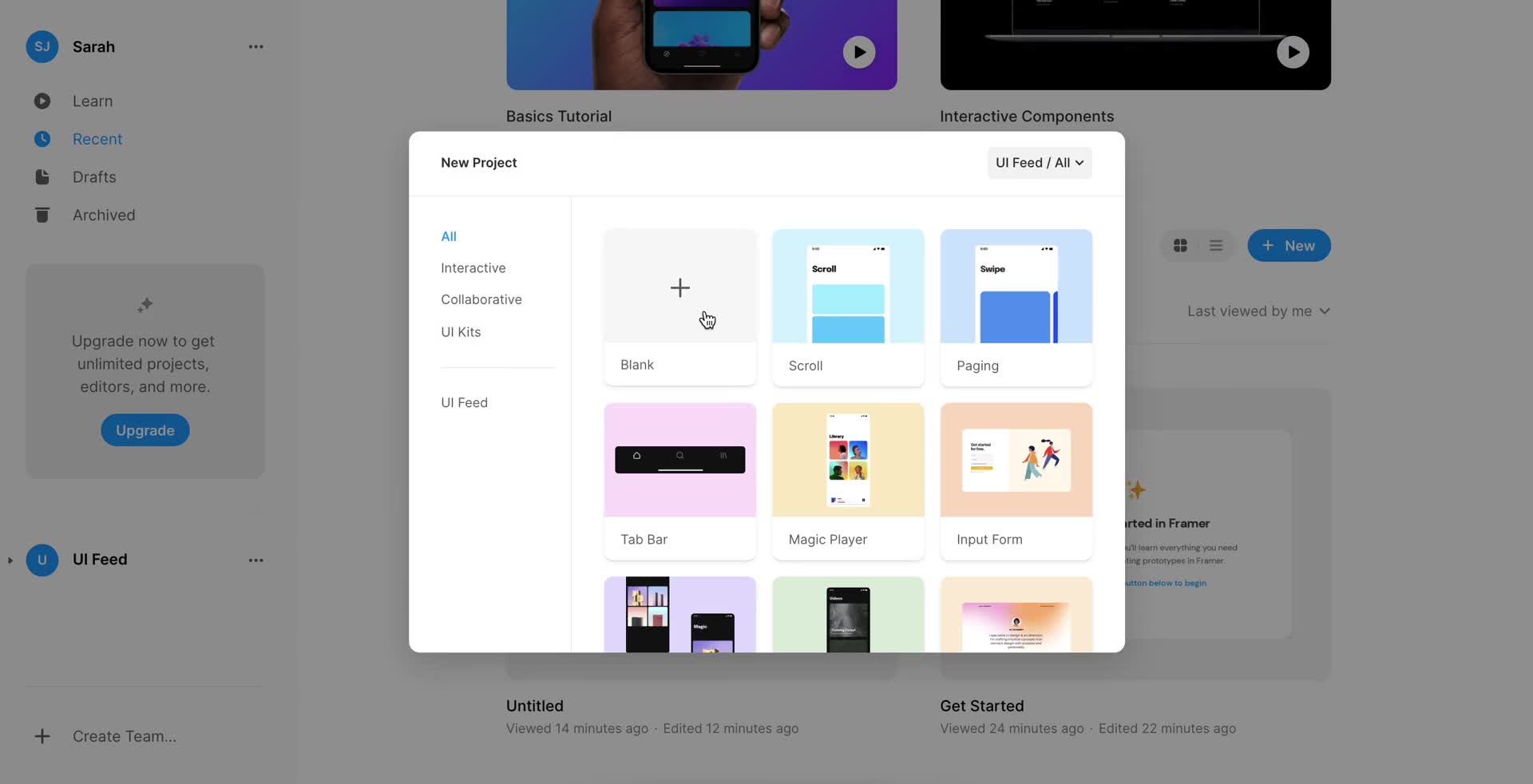 Framer select template screenshot