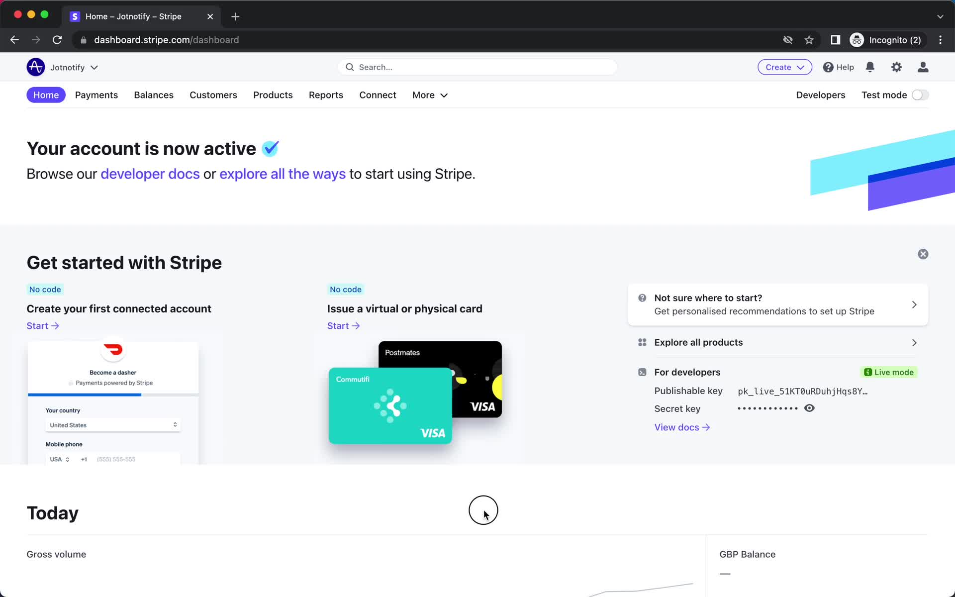 Stripe home screenshot