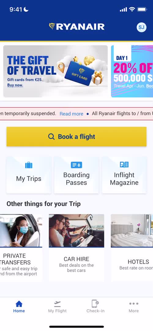 Ryanair home screenshot