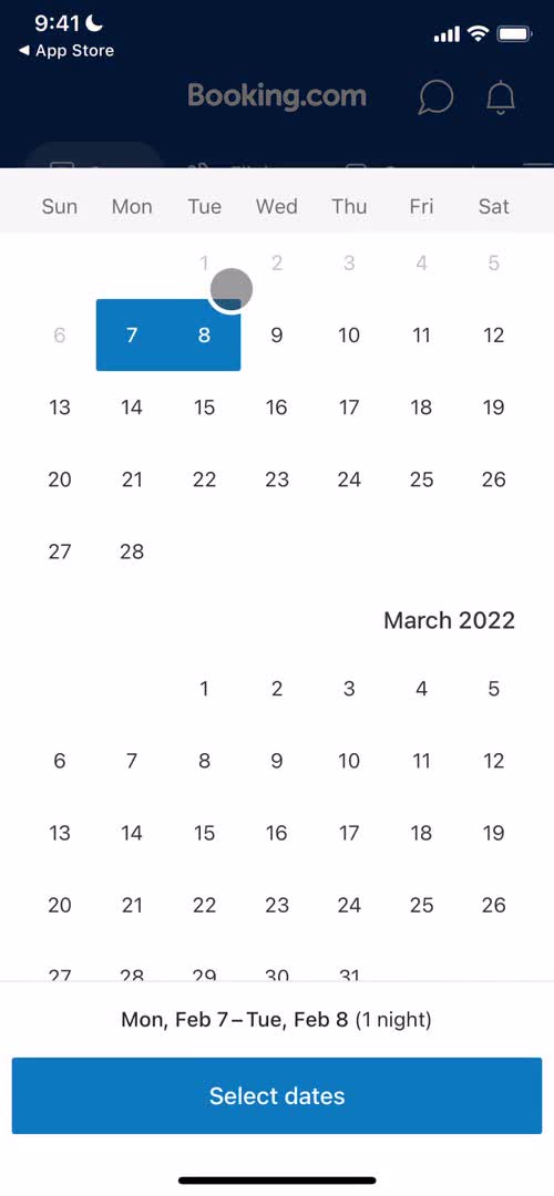 Booking.com select dates screenshot