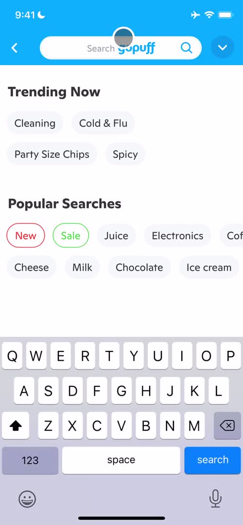 Gopuff search screenshot