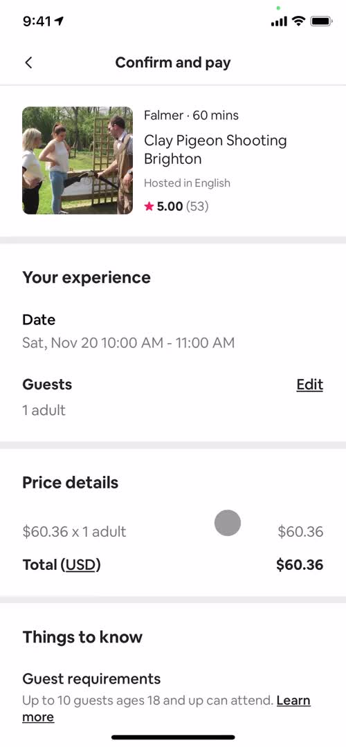 Airbnb checkout screenshot