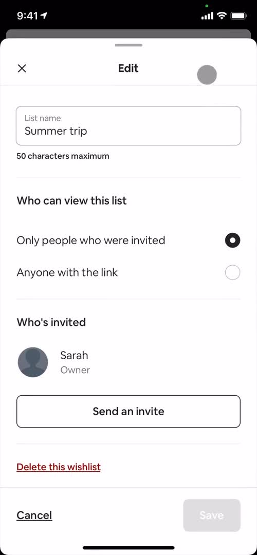 Airbnb edit list screenshot