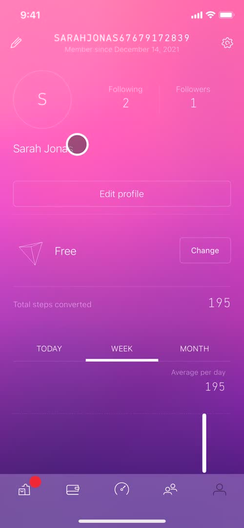 Sweatcoin profile screenshot