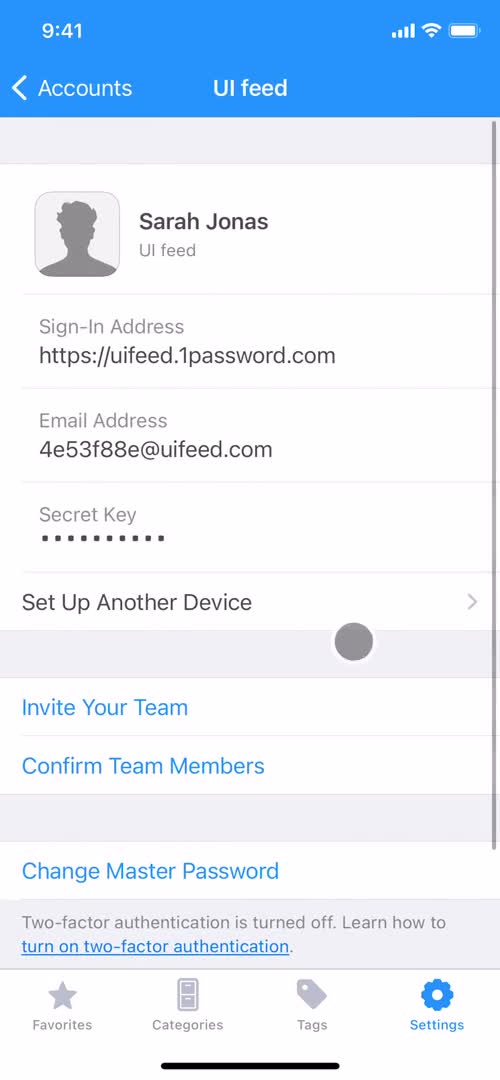 1Password team settings screenshot