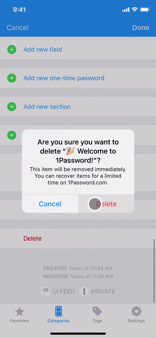 1Password confirm delete screenshot