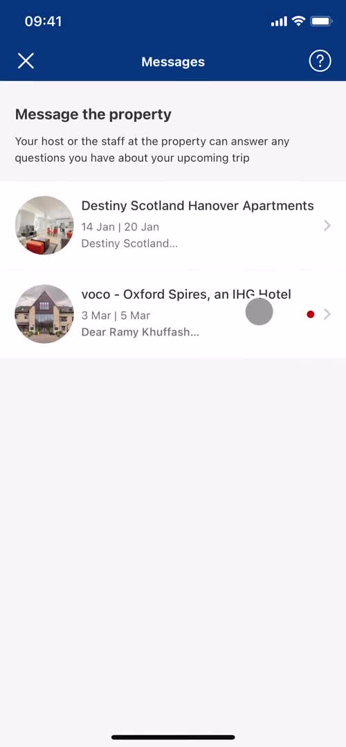 Booking.com messages screenshot