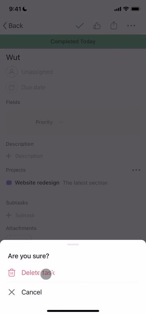 Asana confirm delete screenshot