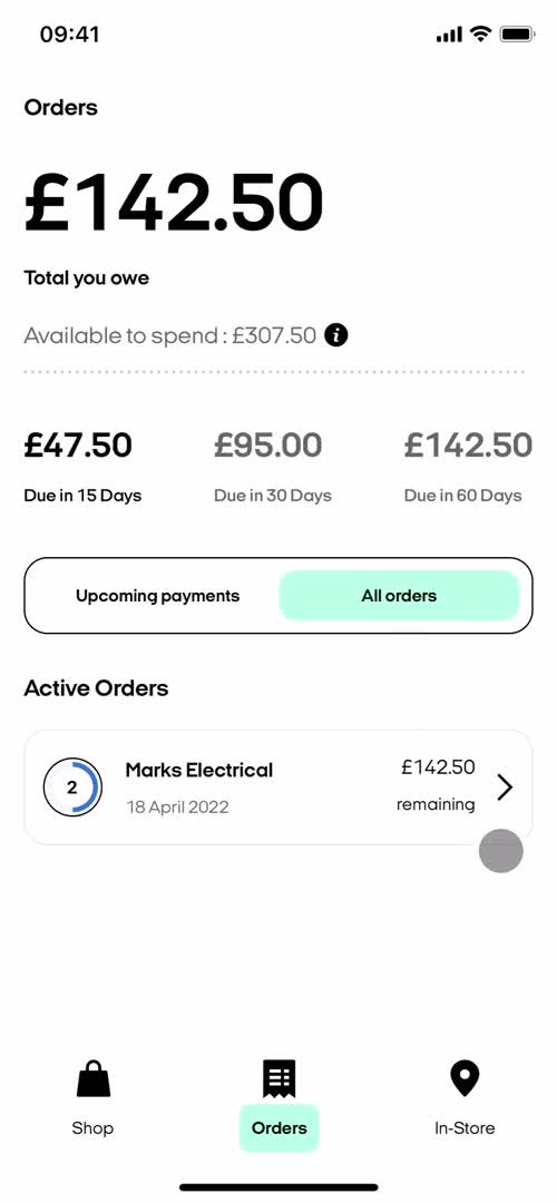 Clearpay order history screenshot