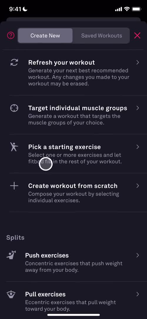 Fitbod create workout screenshot