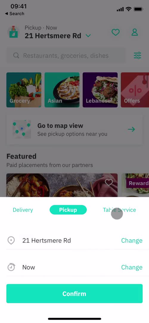 Deliveroo pickup screenshot