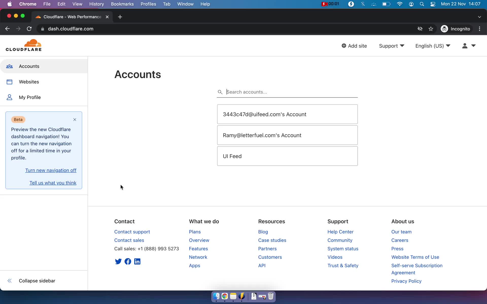 Cloudflare accounts screenshot