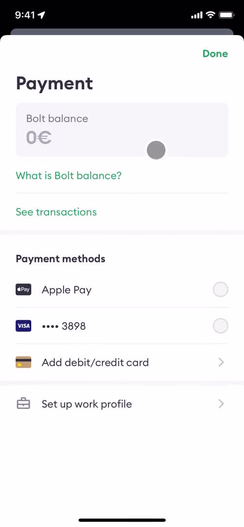 Bolt select payment method screenshot