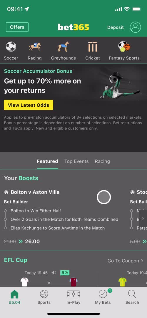 Bet365 home screenshot