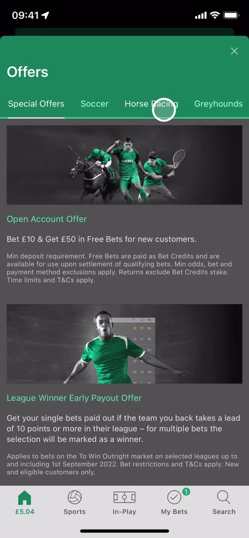 Bet365 offers screenshot