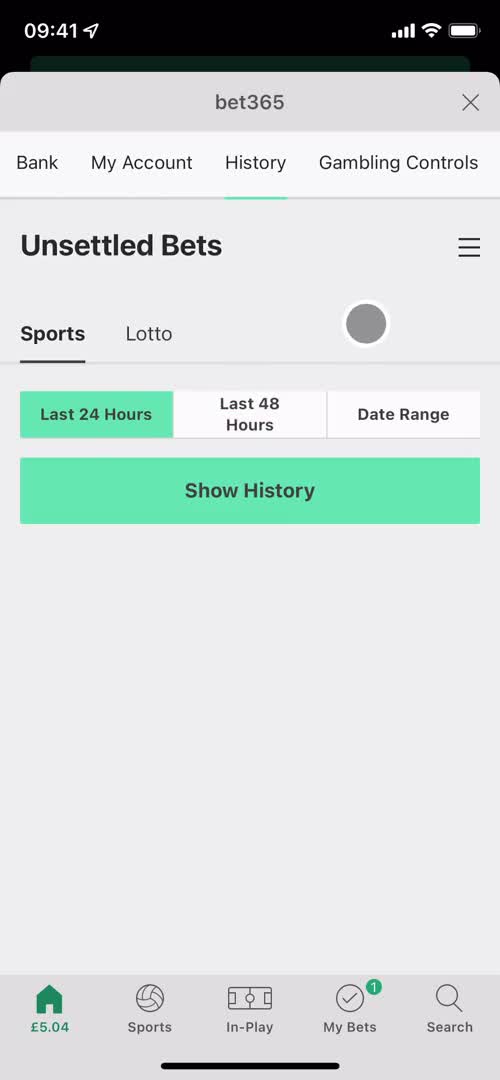 Bet365 order history screenshot