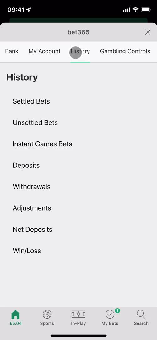 Bet365 order history screenshot