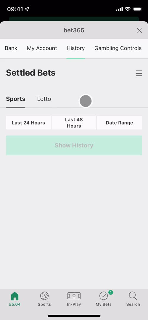 Bet365 order history screenshot