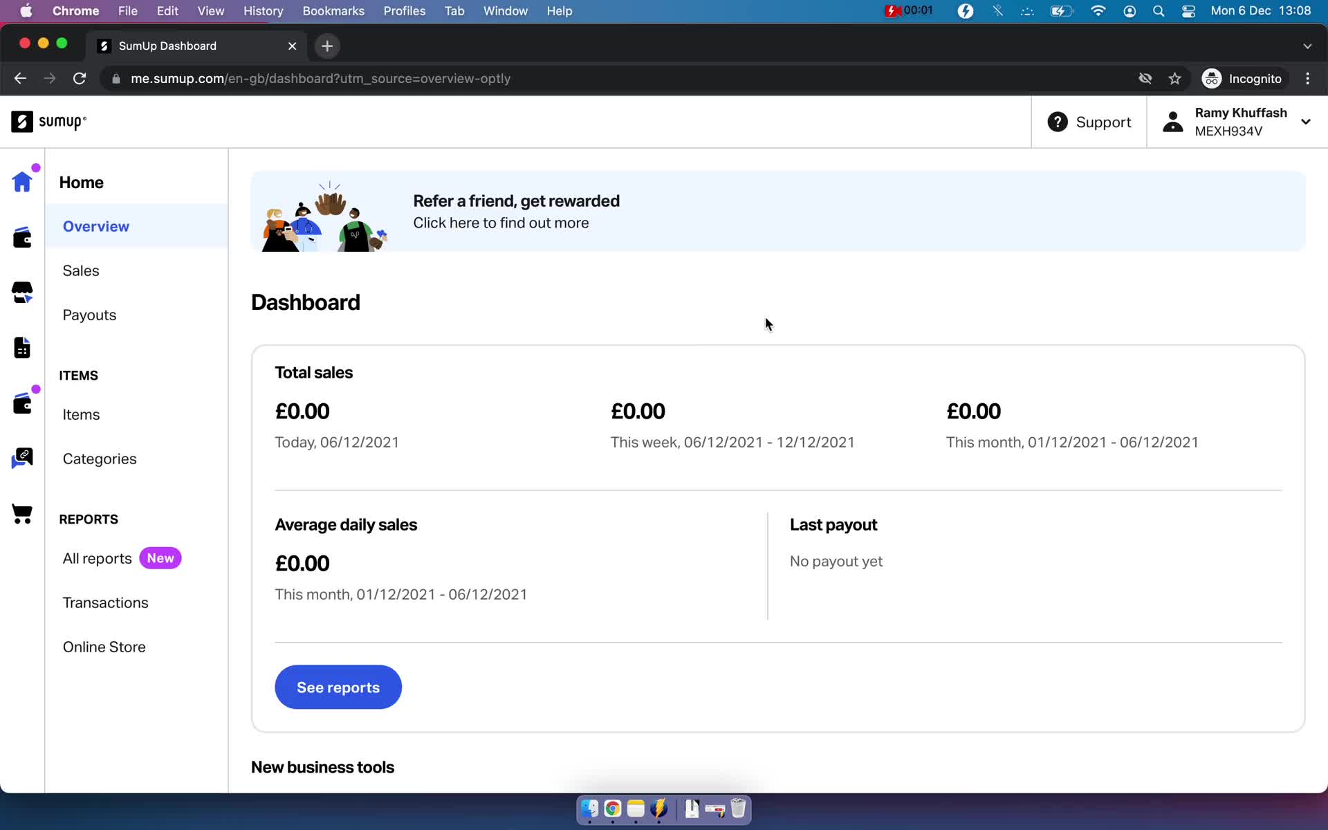 SumUp dashboard screenshot