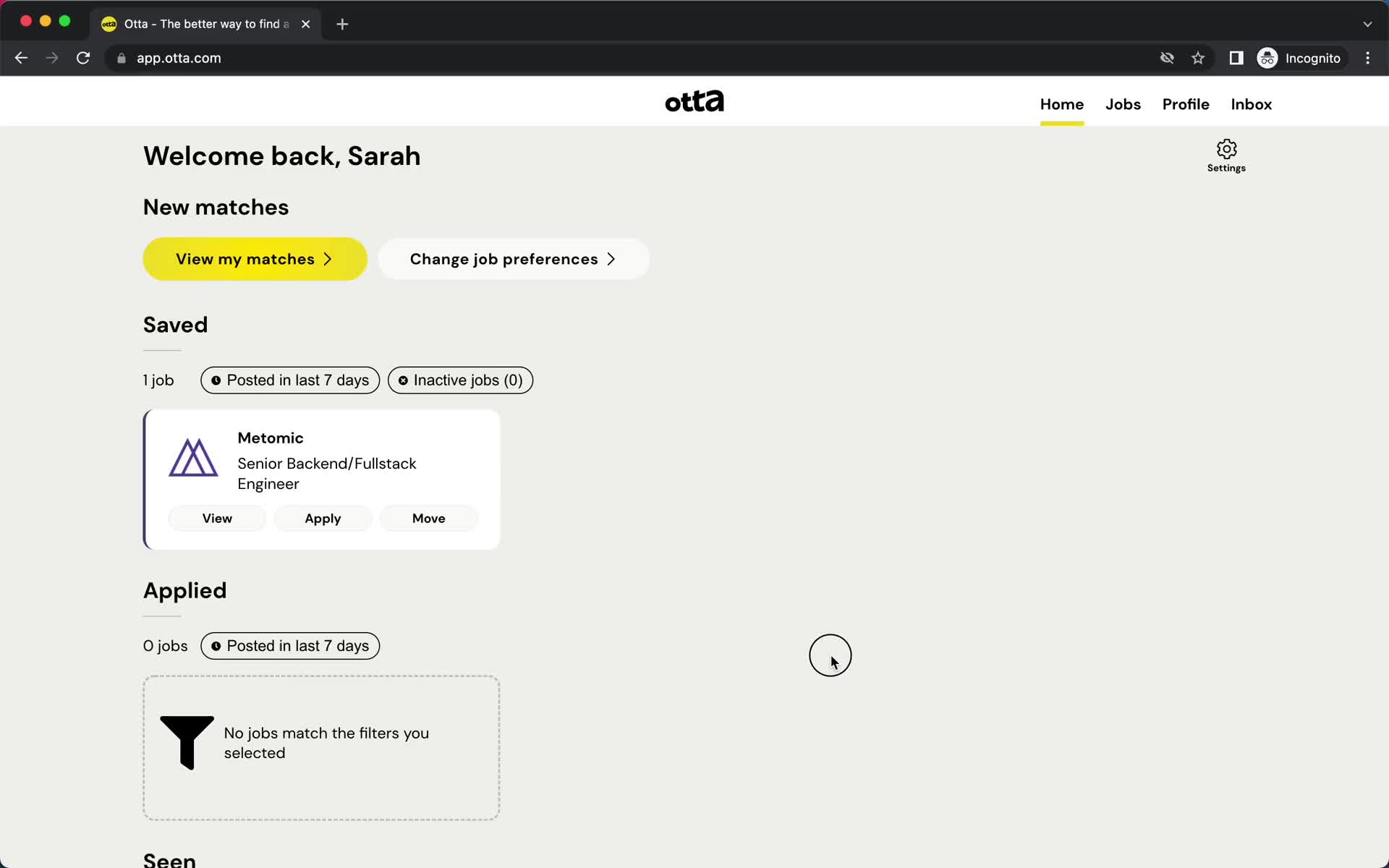 Otta dashboard screenshot