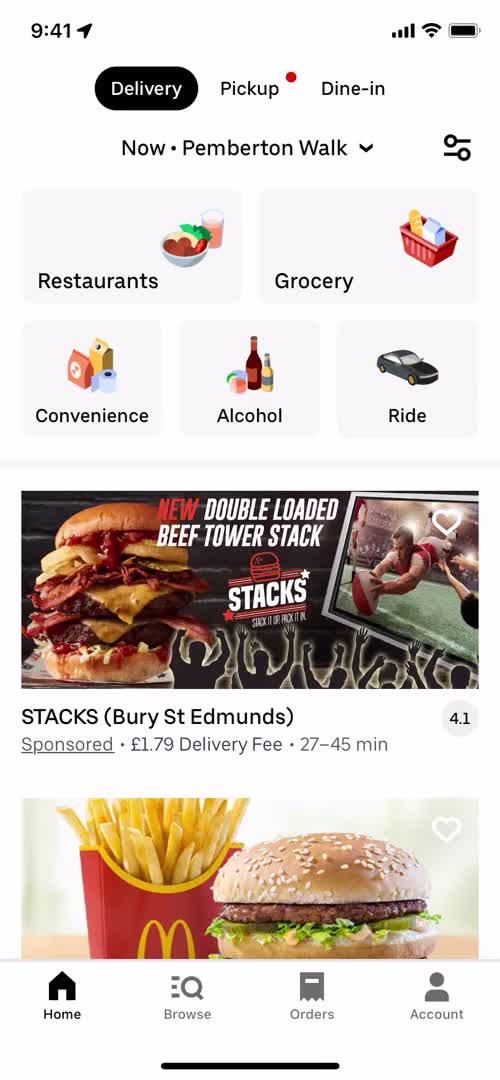 Uber Eats home screenshot