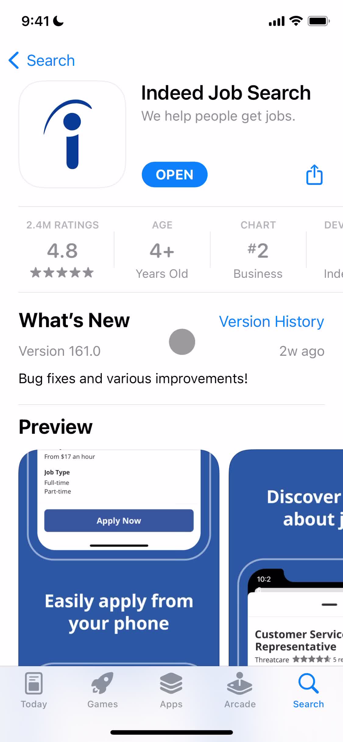 Indeed app store listing screenshot