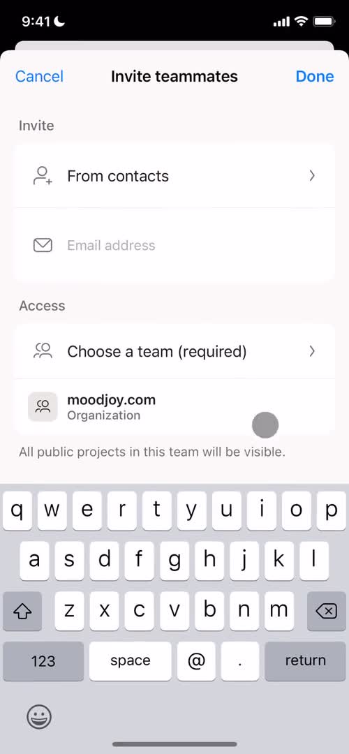 Asana invite team screenshot