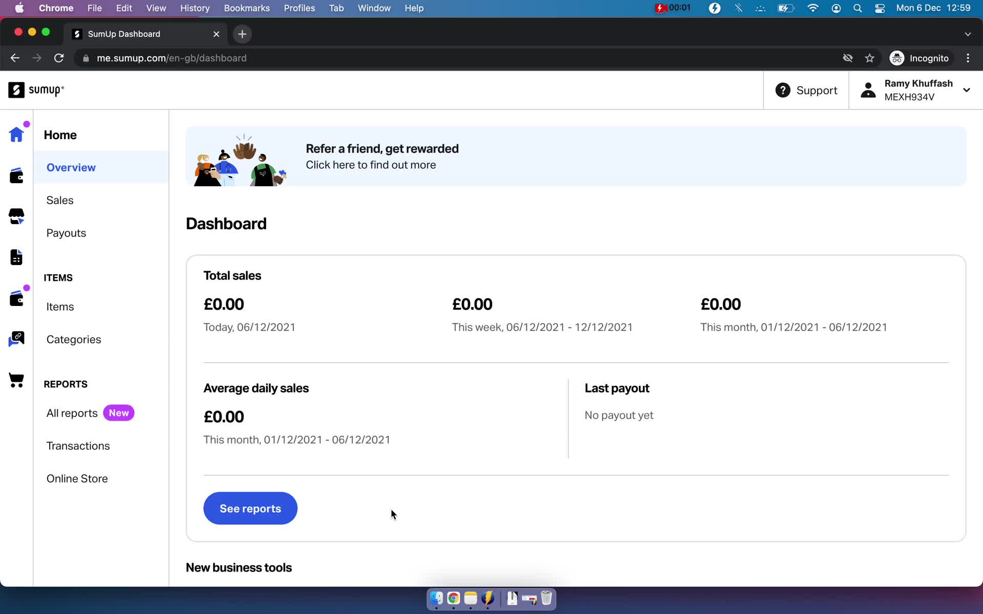 SumUp dashboard screenshot