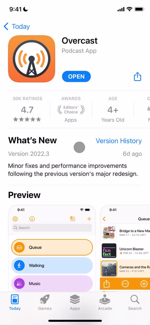 Overcast app store listing screenshot