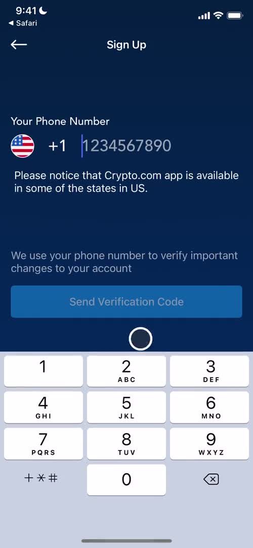 Crypto.com enter phone number screenshot